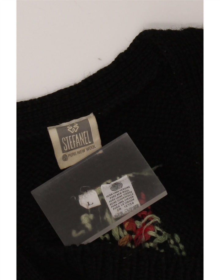 Stefanel Γυναικείο πουλόβερ με ζακέτα UK 16 Large Black Floral