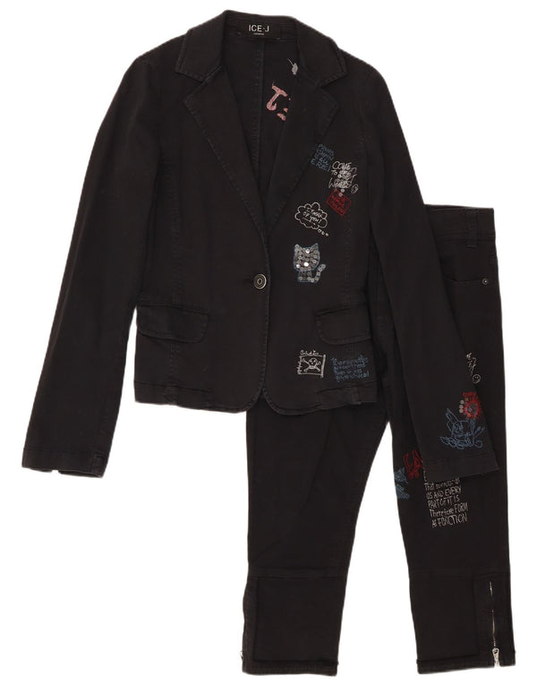 ICEBERG Γυναικείο σετ γραφικών 1 κουμπιού 2 τεμαχίων UK 6 XS W25 L19 Μαύρο βαμβακερό