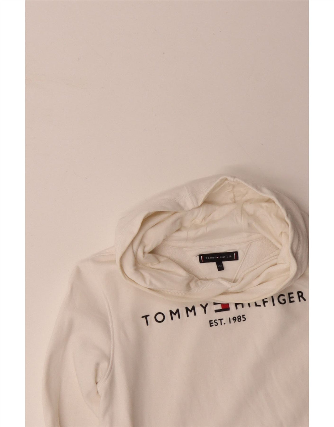 TOMMY HILFIGER Γραφικό μπλούζα με κουκούλα για κορίτσια 11-12 ετών Λευκό βαμβακερό