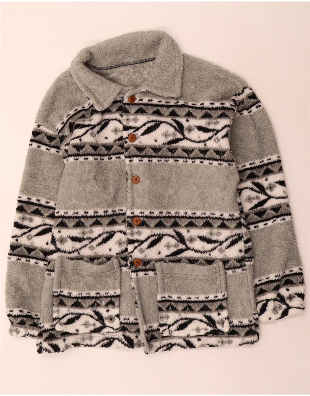 Vintage Ανδρικό Fleece Jacket UK 38 Medium Grey Fair Isle