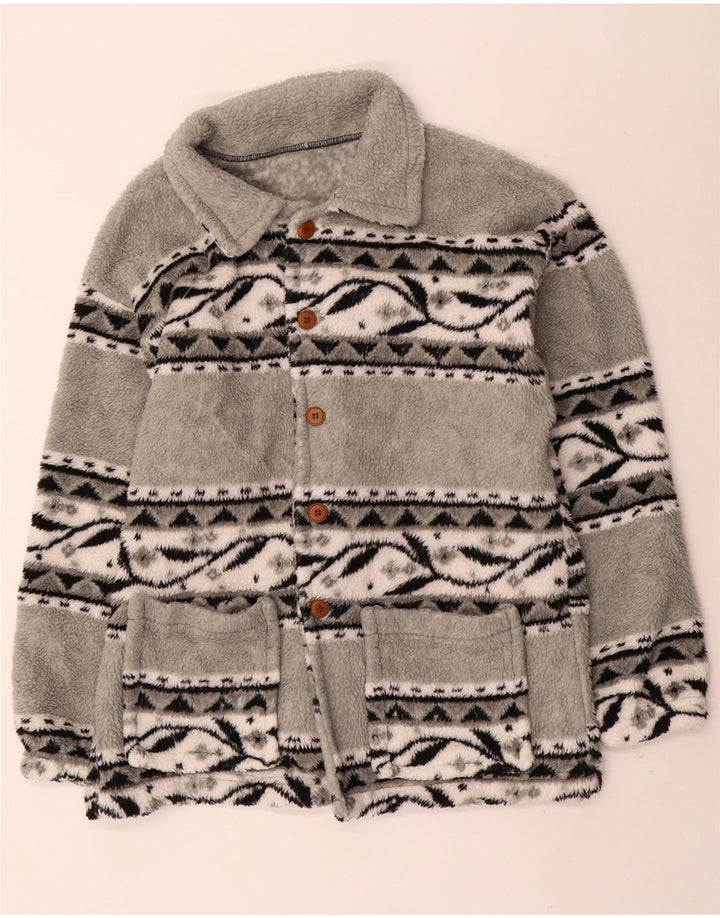 Vintage Ανδρικό Fleece Jacket UK 38 Medium Grey Fair Isle