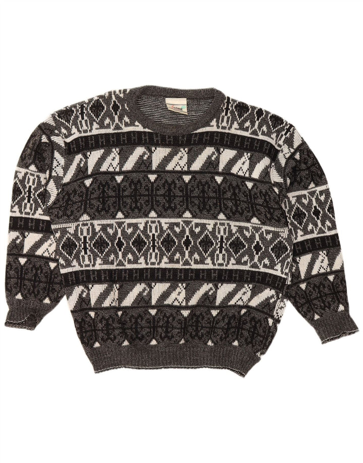 Ανδρικό πουλόβερ Vintage Boat Neck Jumper XL Γκρι γεωμετρικό ακρυλικό