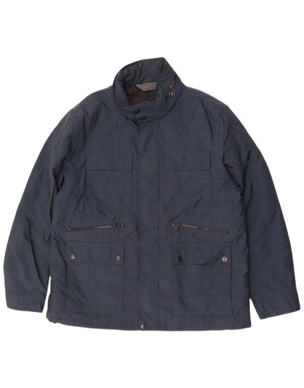 Marks & Spencer Mens Hooded Utility Jacket UK 44 2XL Navy Blue Polyester