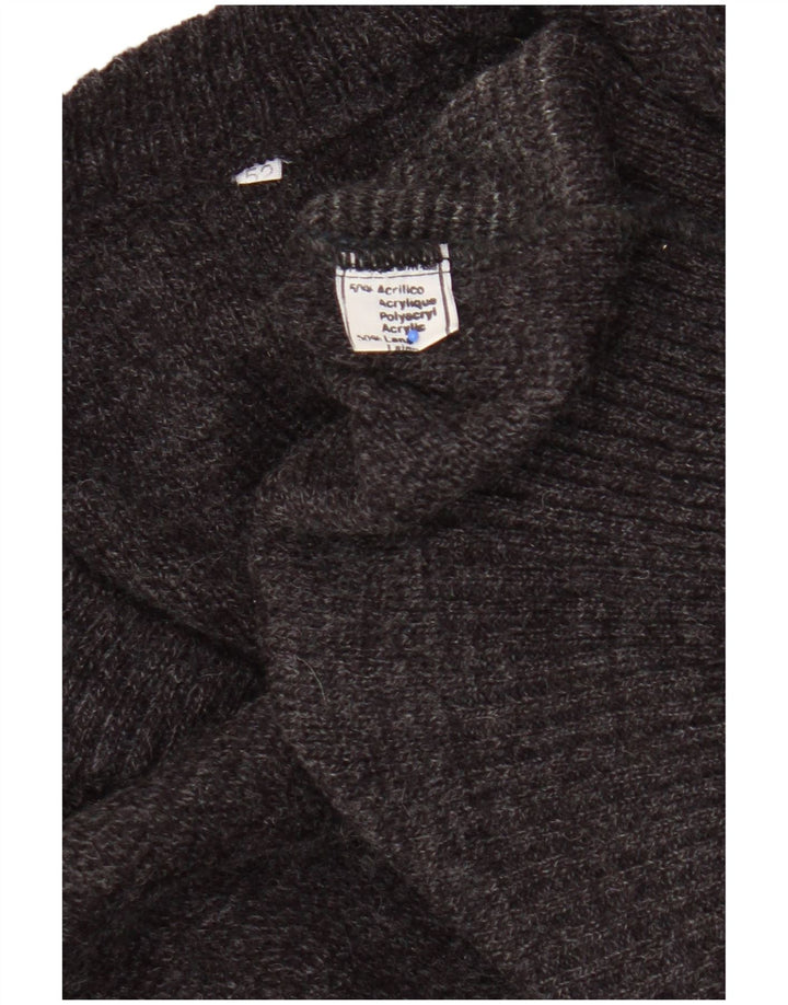 Vintage ανδρικό πουλόβερ με λαιμόκοψη IT 52 μεγάλο γκρι γεωμετρικό ακρυλικό