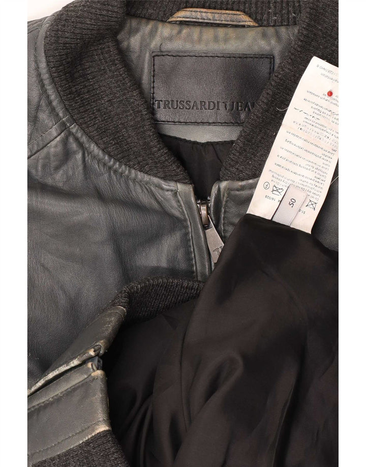 Trussardi Jeans Γυναικείο Bomber Δερμάτινο μπουφάν IT 50 XL Navy Blue