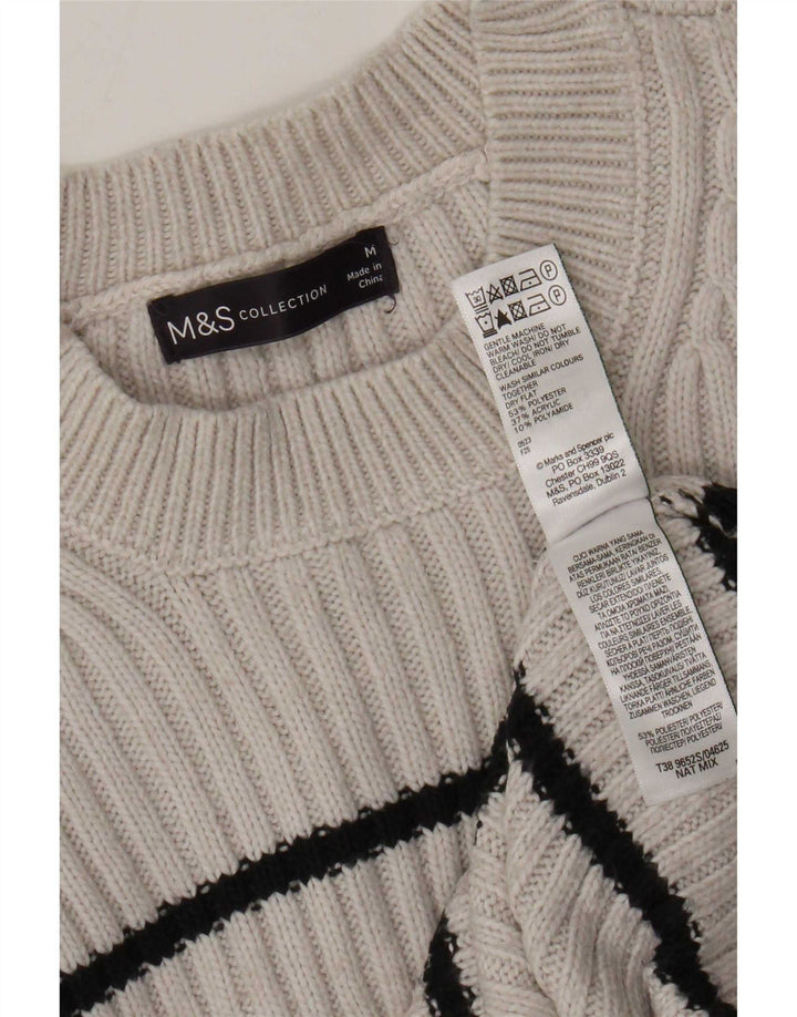 Marks & Spencer Γυναικείο πουλόβερ με λαιμόκοψη UK 14 μεσαίου γκρι ριγέ