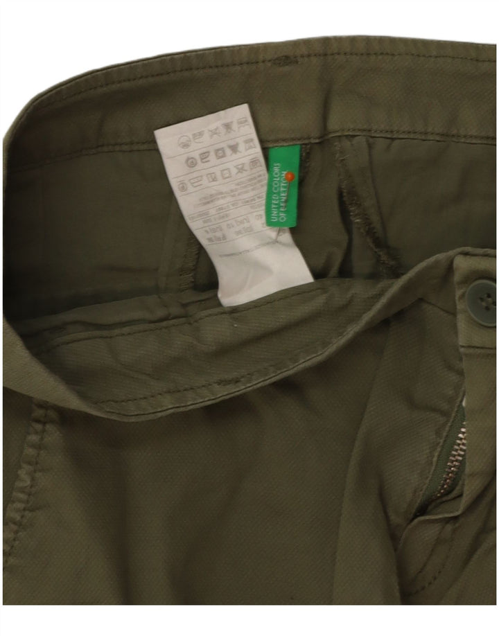 BENETTON Γυναικείο σορτς Chino UK 10 Small W30 Χακί βαμβακερό