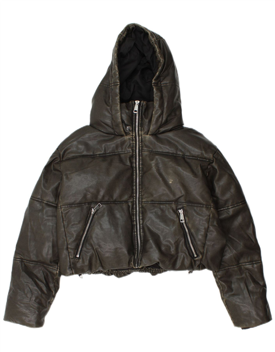 ZARA Γυναικείο μπουφάν 10 Small Khaki με κουκούλα ZARA