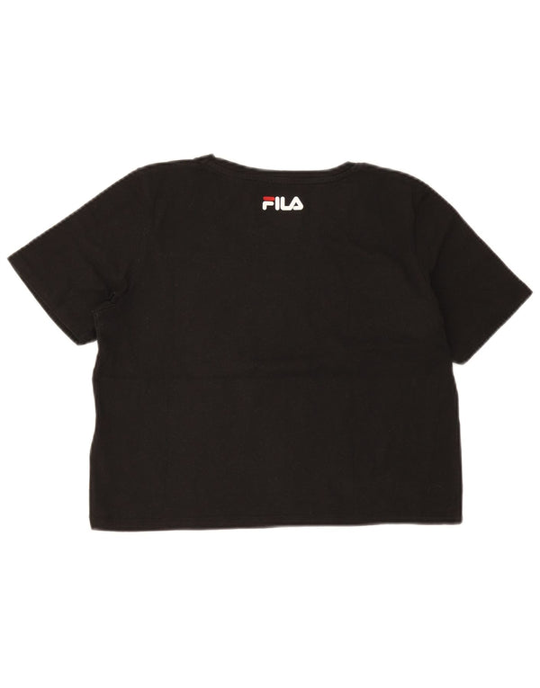 Fila Γυναικείο Crop Graphic T-Shirt Top UK 10 Small Black Βαμβακερό