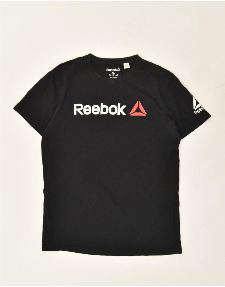 REEBOK Womens Graphic T-Shirt Top UK 18 XL Black Cotton | Vintage Reebok | Thrift | Second-Hand Reebok | Used Clothing | Messina Hembry 