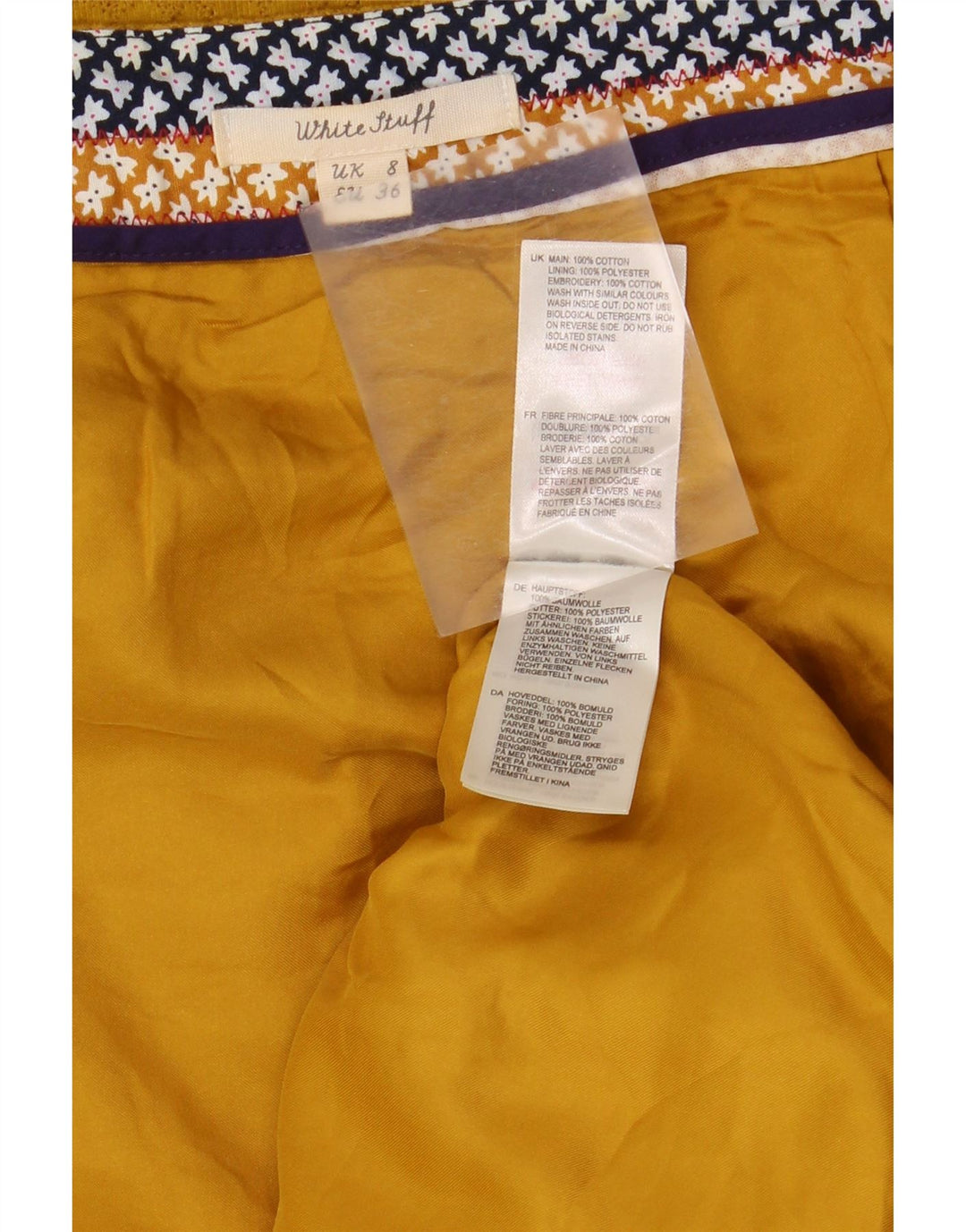 WHITE STUFF Γυναικεία ίσια φούστα UK 8 Small W28 Κίτρινο γεωμετρικό βαμβάκι