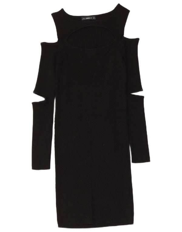 Zara Womens Cut Out Shoulder Bodycon Φόρεμα UK 12 Medium Black Viscose