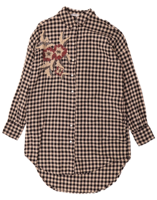 Zara Γυναικείο πουκάμισο με γραφικό φόρεμα UK 14 Medium Black Gingham Cotton