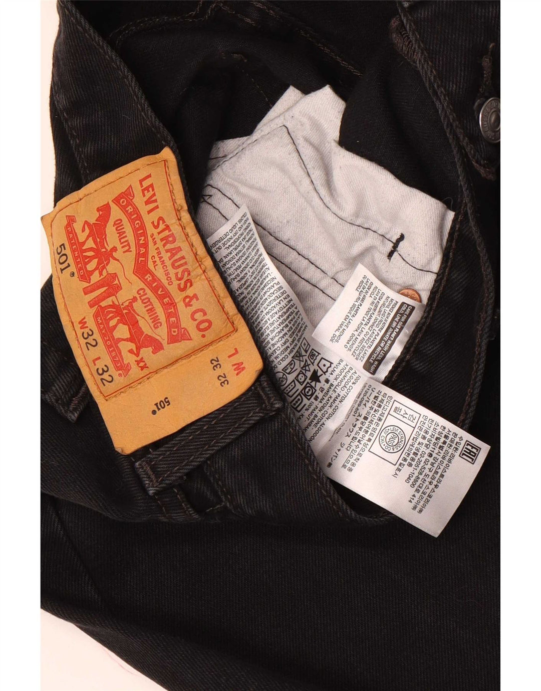 Levi's Mens 501 Straight Jeans W32 L32 Μαύρο βαμβακερό