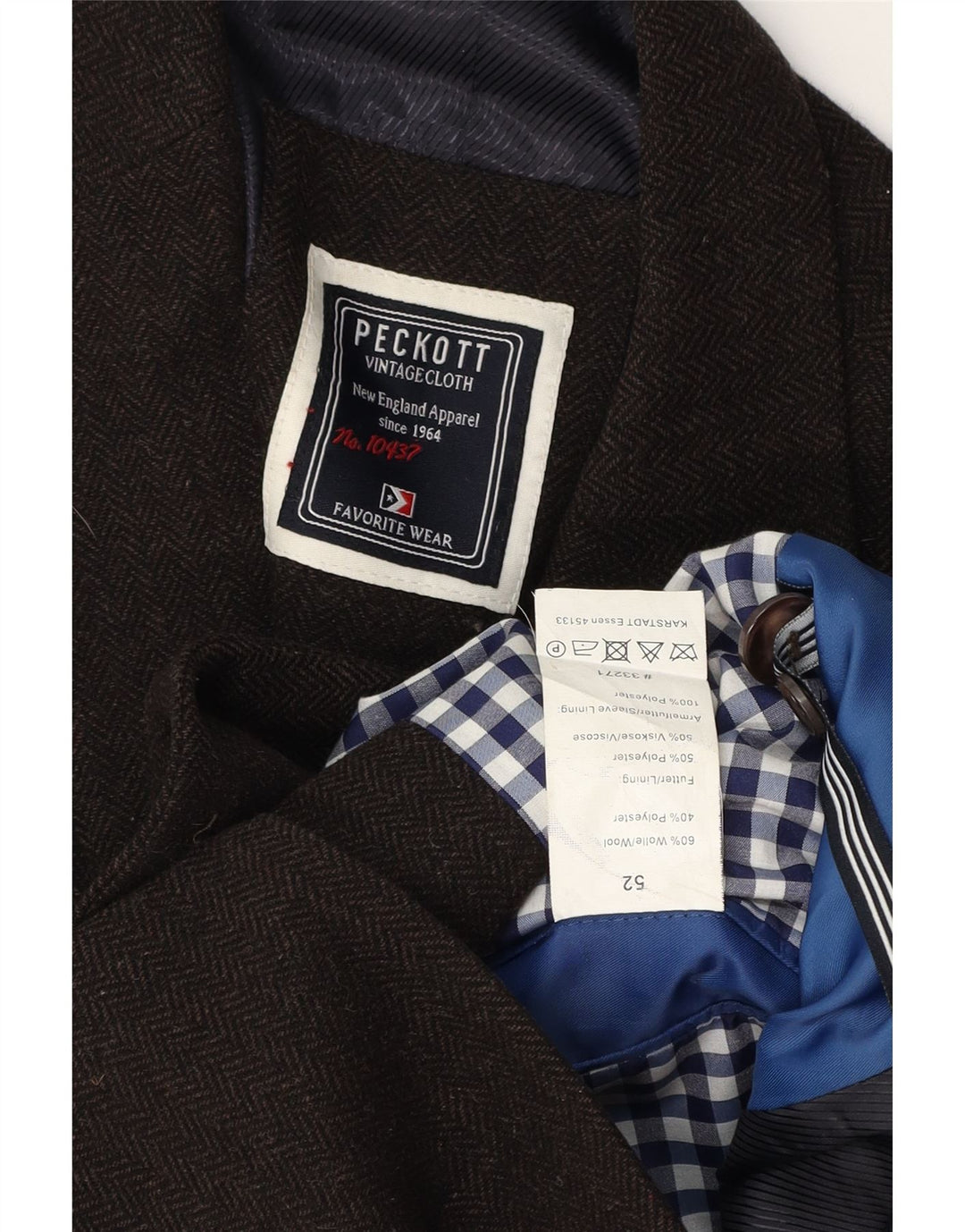 Peckott Ανδρικό τζάκετ σακάκι με 2 κουμπιά IT 52 XL Καφέ μαλλί ψαροκόκαλο