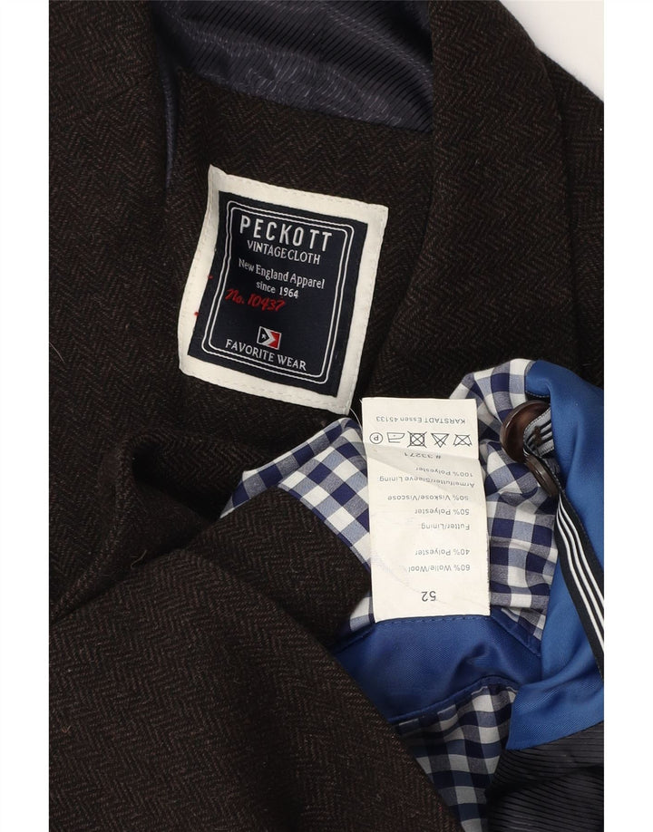 Peckott Ανδρικό τζάκετ σακάκι με 2 κουμπιά IT 52 XL Καφέ μαλλί ψαροκόκαλο
