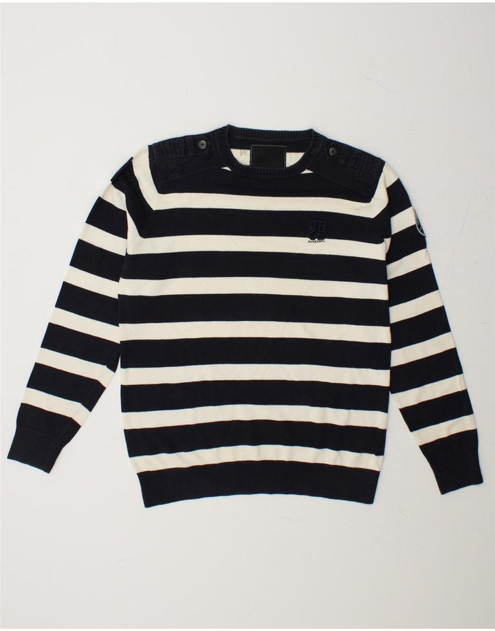 JACK & JONES Mens Crew Neck Jumper Sweater Medium Navy Blue Striped Cotton Vintage Jack & Jones and Second-Hand Jack & Jones from Messina Hembry 
