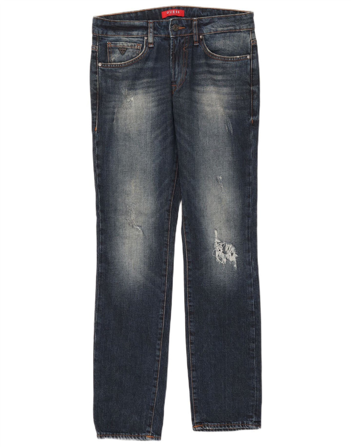 Guess Womens Distressed Slim Jeans W30 L32 Blue Cotton