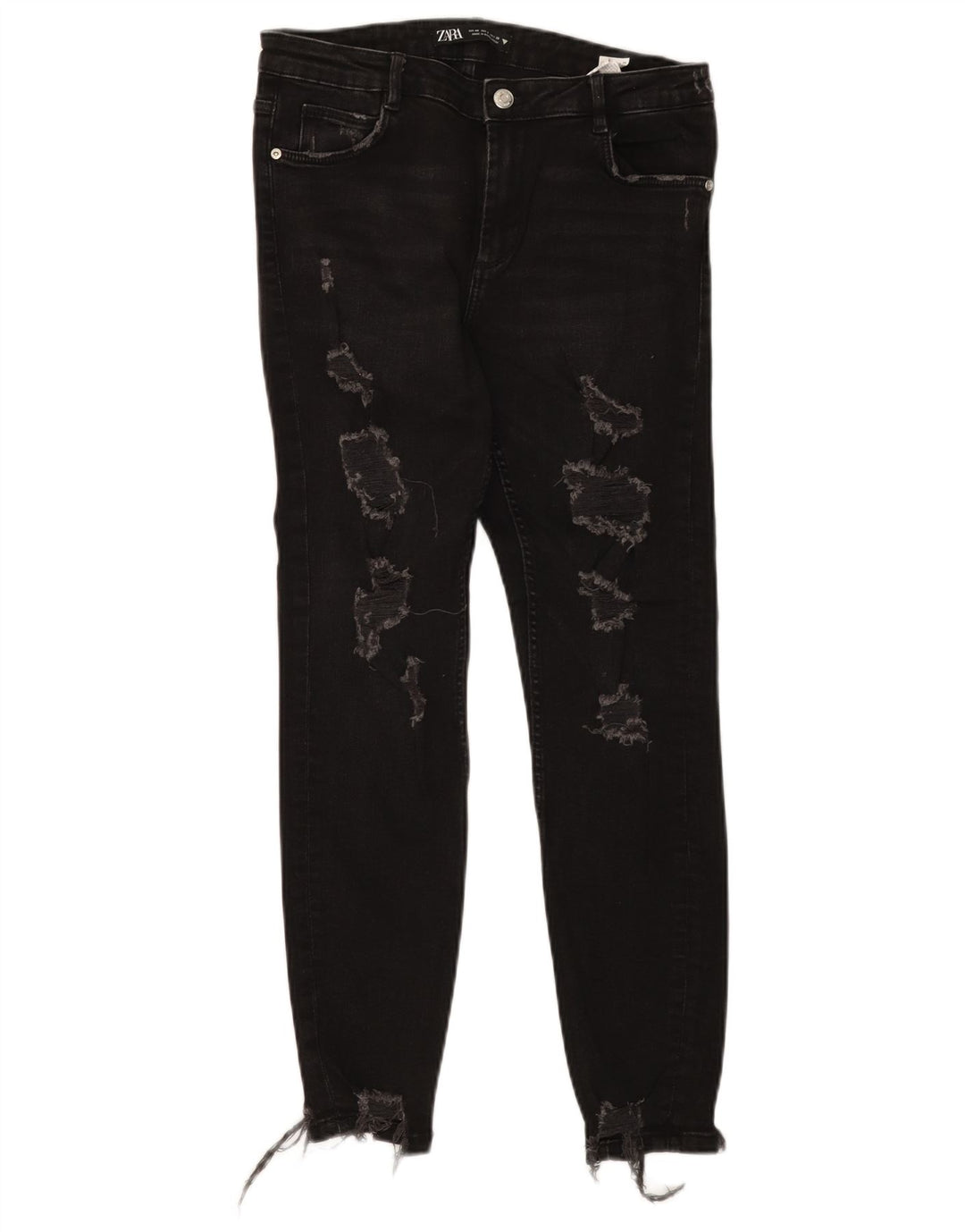 Zara Γυναικεία Distressed Slim Jeans EU 40 Medium W30 L27 Black Cotton