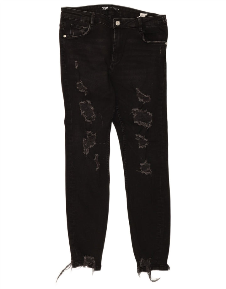 Zara Γυναικεία Distressed Slim Jeans EU 40 Medium W30 L27 Black Cotton