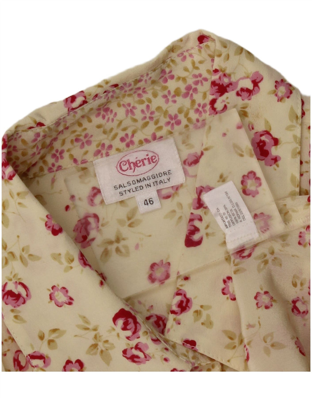 Γυναικείο πουκάμισο CHERIE Μπλούζα IT 46 Μεγάλο κίτρινο λουλουδάτο μετάξι