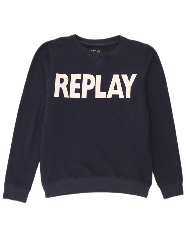 Ανδρικό γραφικό φούτερ Replay Jumper Medium Navy Blue βαμβακερό