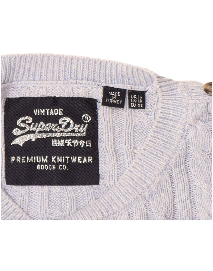 SUPERDRY Γυναικείο πουλόβερ με λαιμόκαυστο UK 14 μεγάλο μπλε βαμβακερό