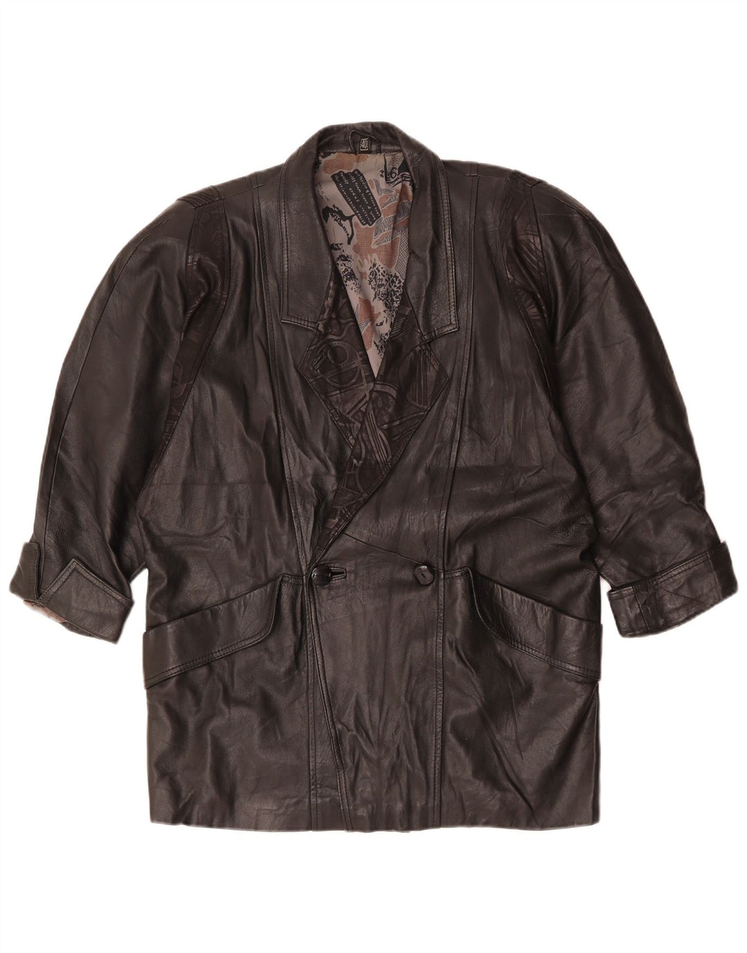 Vintage Γυναικείο Διπλό Δερμάτινο Μπουφάν υπερμεγέθη EU 40 Μεσαίο Μαύρο