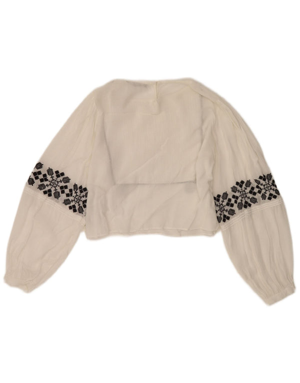 Zara Γυναικεία Μπλούζα Crop Top UK 10 Small White Floral Viscose