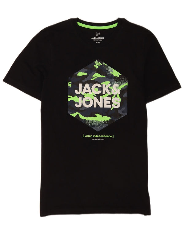 Jack & Jones Boys γραφικό μπλουζάκι 15-16 ετών μαύρο βαμβακερό