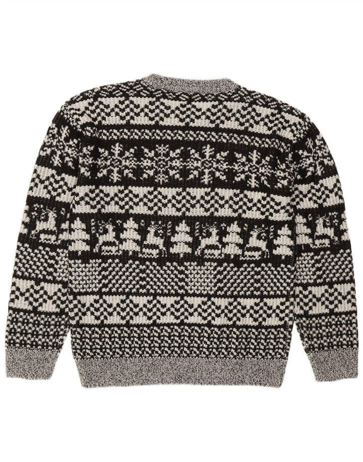 Vintage ανδρικό πουλόβερ με λαιμόκοψη Medium Grey Fair Isle