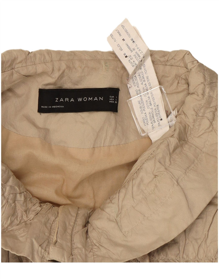 Zara Γυναικείο Crop Bomber Jacket UK 14 Large Beige Cotton
