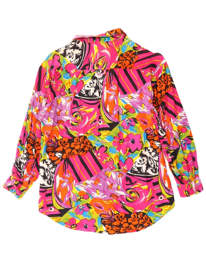 VINTAGE Γυναικείο πουκάμισο Μπλούζα UK 16 Μεγάλη πολύχρωμη φλοράλ ρεγιόν