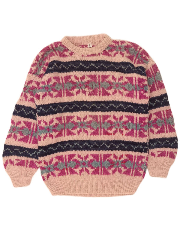 Vintage γυναικείο πουλόβερ με λαιμόκοψη UK 16 Large Pink Fair Isle Wool
