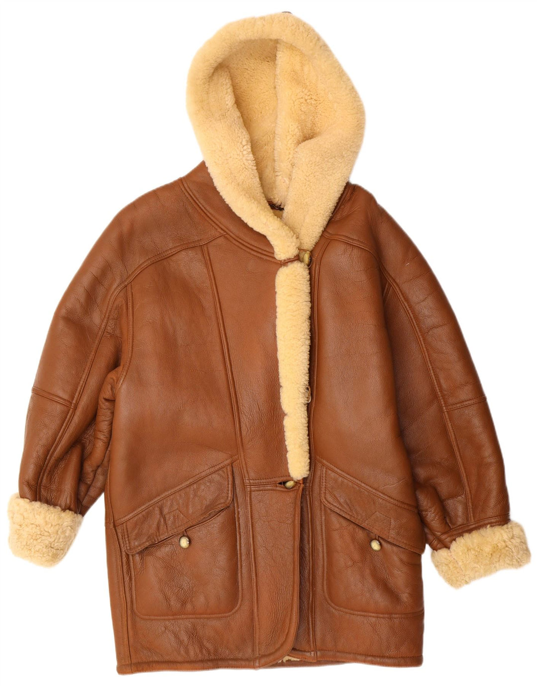 VINTAGE Γυναικείο παλτό Shearling UK 16 Large Beige Shearling Classic