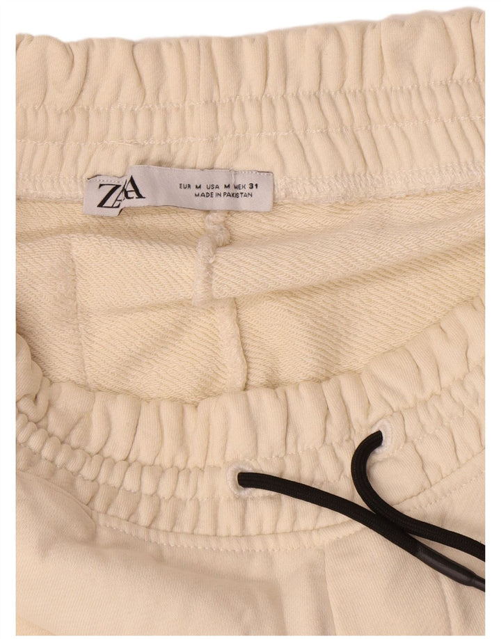 Ανδρική φόρμα Zara Παντελόνι Joggers Βαμβακερό μεσαίο σε ανοιχτό λευκό