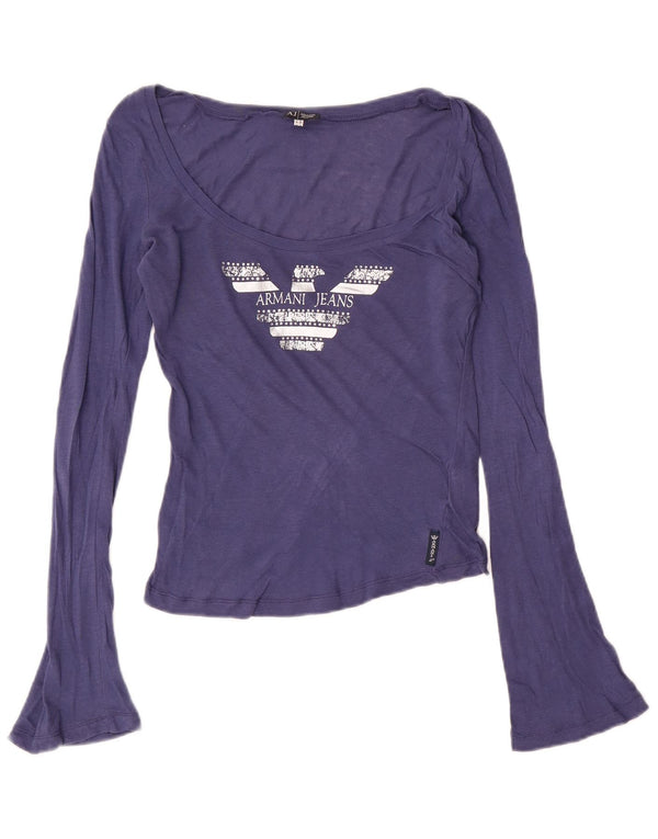 Armani Jeans Γυναικείο Crop γραφικό μακρυμάνικο UK 14 μεσαίο μπλε βαμβακερό