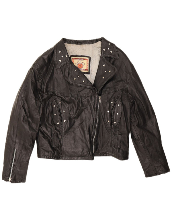 Boxer Womens Leather Biker Jacket UK 14 Medium Black Leather