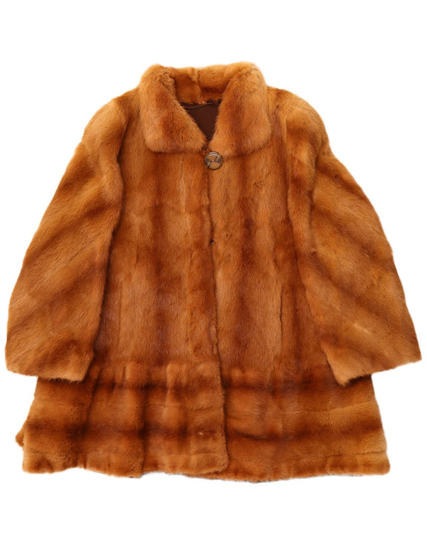 Vintage Γυναικείο Loose Fit Fur Coat UK 14 Large Brown ριγέ