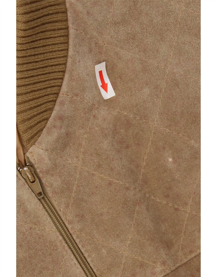 Vintage Γυναικείο Suede Bomber Jacket EU 50 XL Beige Colourblock Πολυακρυλικό