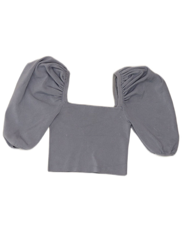 Zara Womens Crop Off Shoulder Top UK 8 Small Blue Viscose