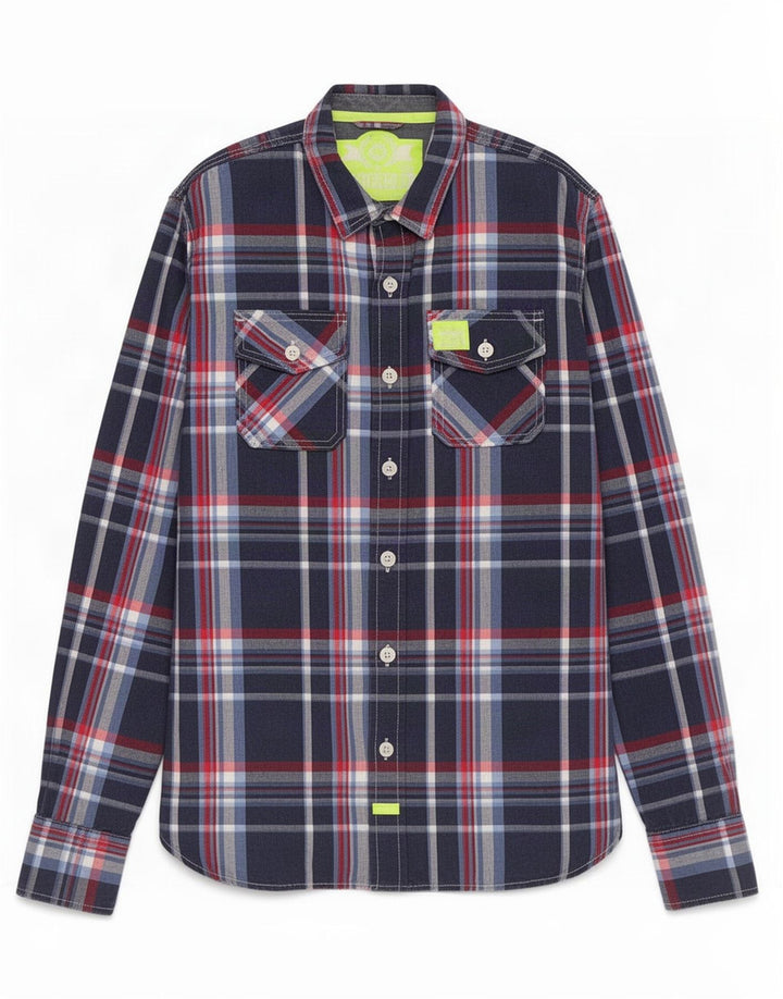 Ανδρικό πουκάμισο Superdry XL Navy Blue Check Cotton