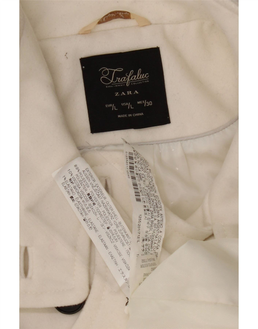 ZARA Γυναικείο παλτό με διπλό στήθος UK 14 Large White Polyester