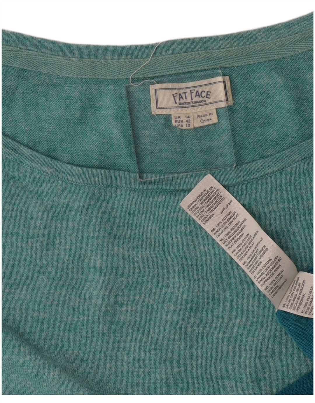 Γυναικείο μπλουζάκι με χοντρό πρόσωπο μακρυμάνικο UK 14 μεγάλο τυρκουάζ βαμβακερό χρώμα