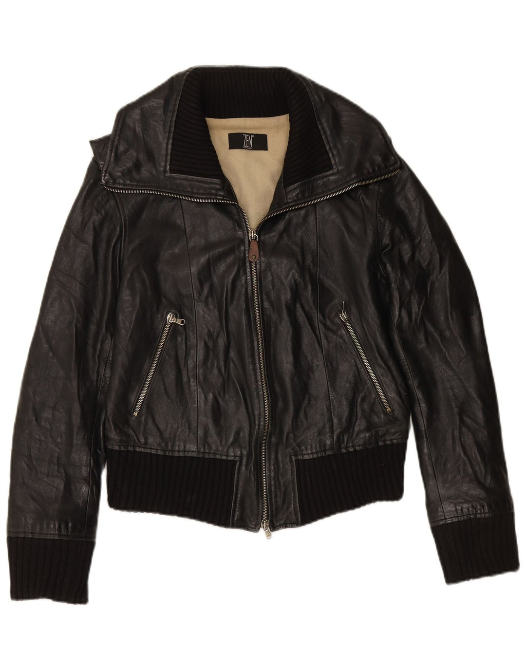 ZEN Γυναικείο Δερμάτινο Μπουφάν IT 46 Μεγάλο Δερμάτινο Μαύρο