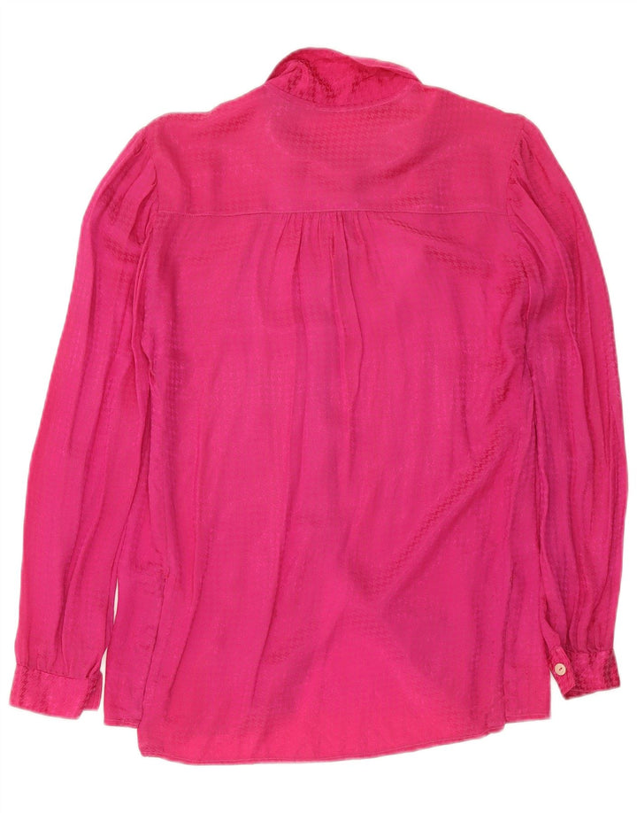 Vintage γυναικείο πουκάμισο μπλούζα UK 12 Medium Pink Houndstooth