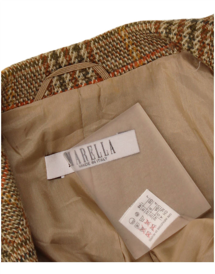 Marella Γυναικείο σακάκι σακάκι με 2 κουμπιά UK 16 Large Brown Houndstooth