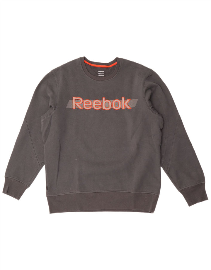 Ανδρικό γραφικό φούτερ Reebok, μεσαίο γκρι βαμβακερό