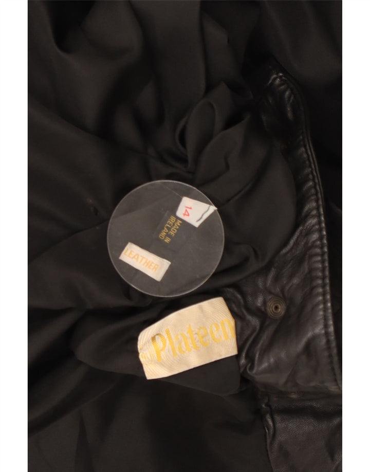 VINTAGE Γυναικείο Δερμάτινο Μπουφάν UK 14 Μεγάλο Δερμάτινο Μαύρο