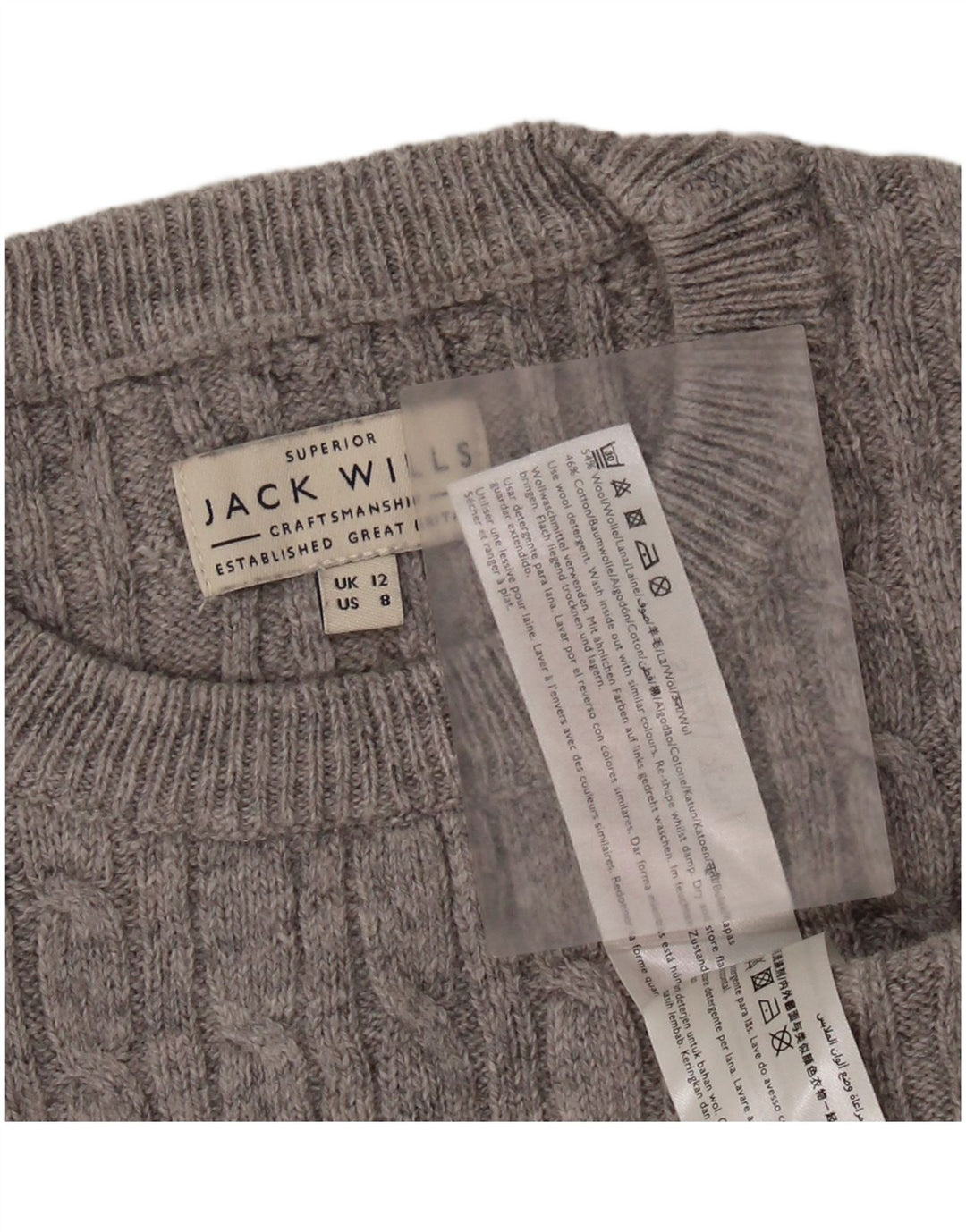 Γυναικείο πουλόβερ με λαιμόκοψη JACK WILLS Crop Crop UK 12 μεσαίο γκρι μαλλί